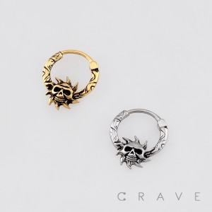 GOTHIC SKULL AND SNAKE WRAPPED FRAME 316L SURGICAL STEEL EARRING